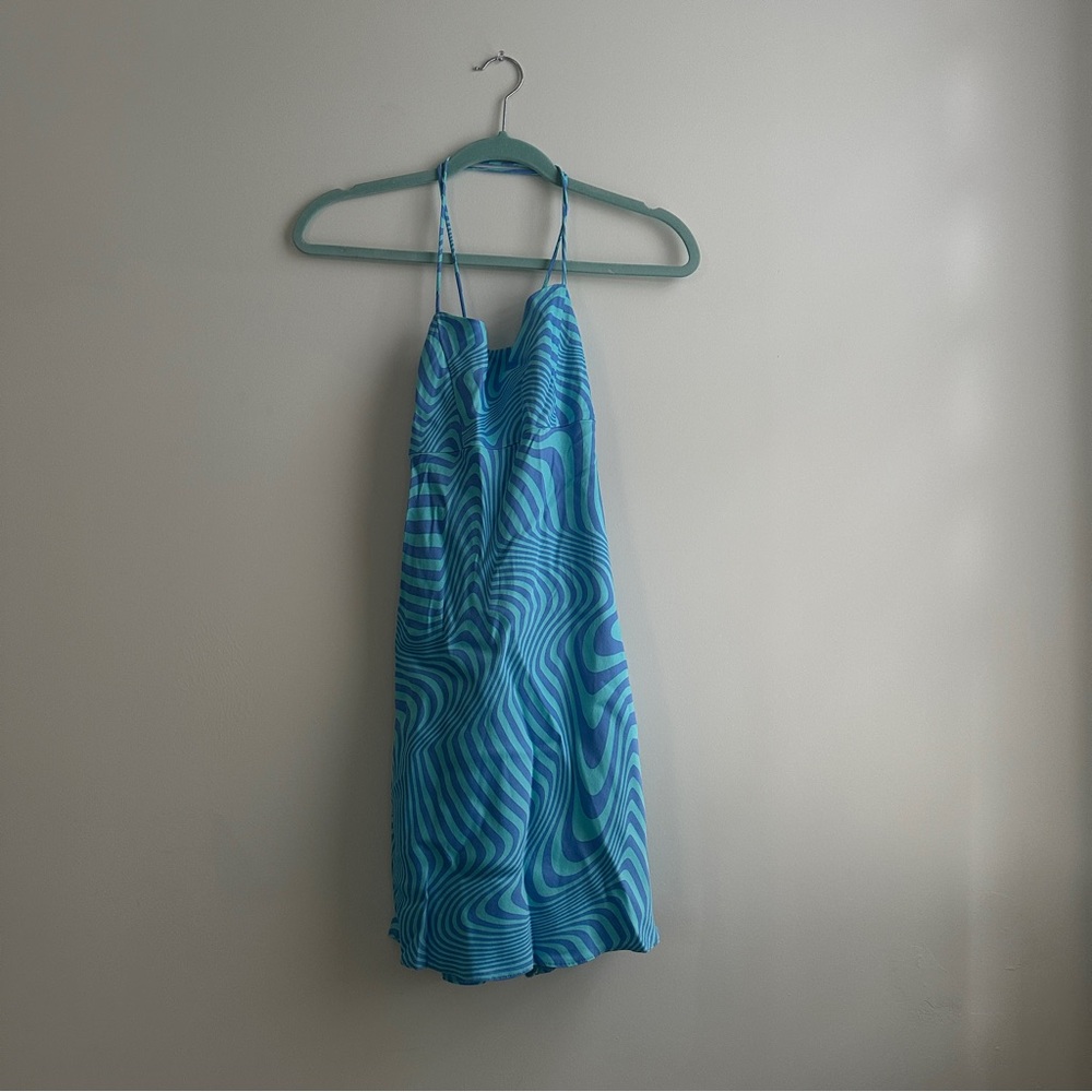 Zara Retro Pattern Blue Strappy Corset Dress